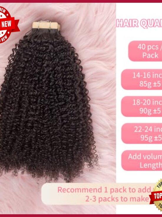 14 Inch Tape In Human Hair Extensions Afro Kinky Curly 40 Pieces